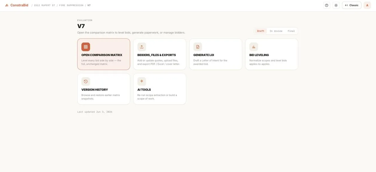 ConstraBid evaluation hub